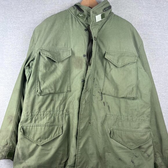 VINTAGE M65 Jacket Regular Green OG 107 Parka Hooded Size Large - Picture 2 of 7